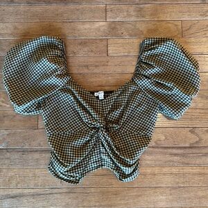 Checkered Puff Sleeve Top